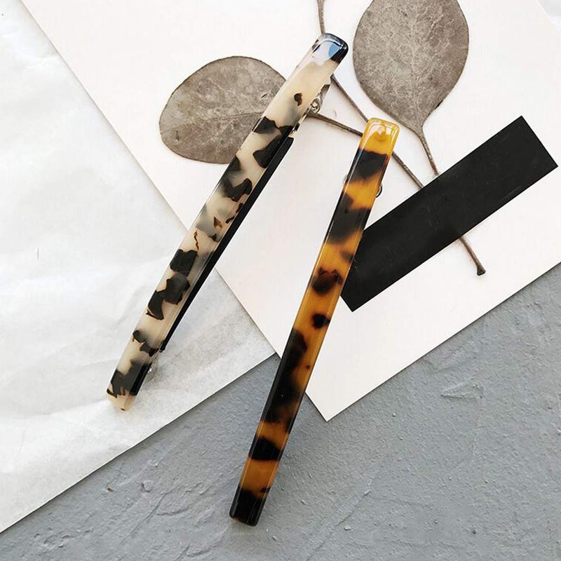 DonLeeving Luckycivia 2 Pack Hair Barrette, Long and Thin Handmade Celluloid Onyx Hair Clip, Elegant Automatic Hair Clip, Barrette Ponytail Holders for Women/Girls - 4 Inches - Image 2
